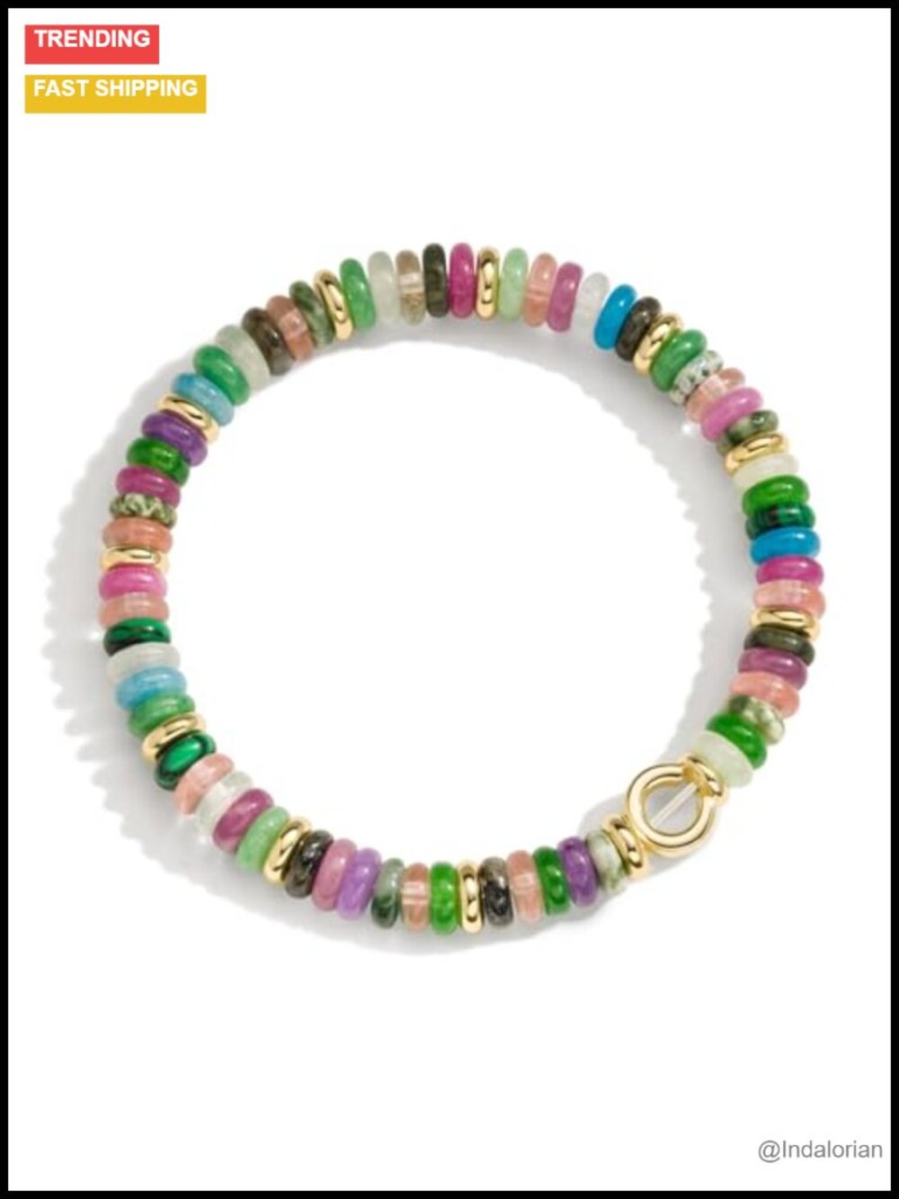 14K Gold Filled Gemstone Beaded Stretch Bracelet for Women Boho